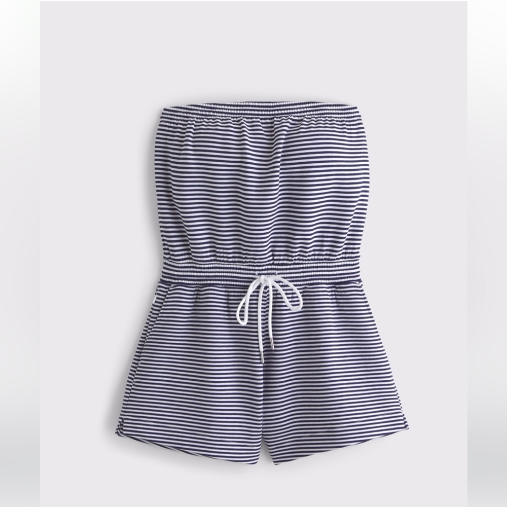 Abercrombie & Fitch Navy and White Striped Tie-Waist Romper - NWOT